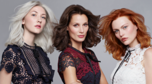 3 models with Different Color Hair Blonde, Brunette, and Red Head